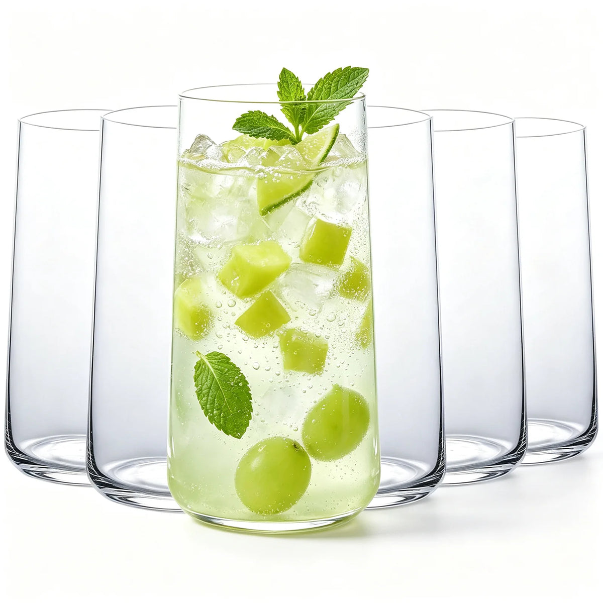 Drinking Glasses Set of 6,18.3oz/543ml Large Water Glasses,Lead-Free Crystal Highball Glasses for Cocktail,Juice,Mojito,Iced Tea,Kitchen and Bar Glassware