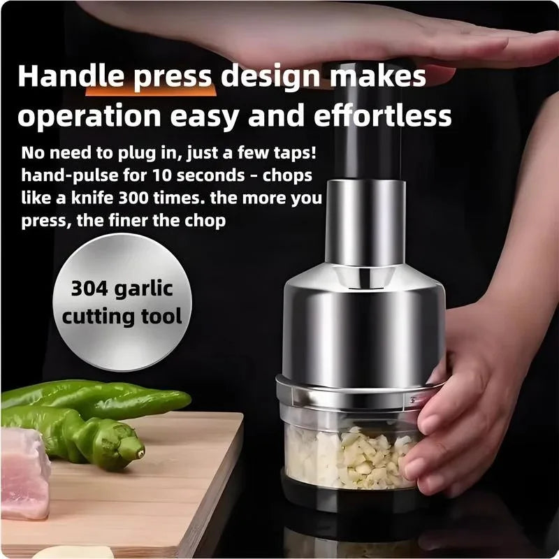 Kitchen Manual Tools Vertical Hand Press Garlic Cutter Chopper Onion Nuts Cutter Vegetable Food Chopper with Storage Container