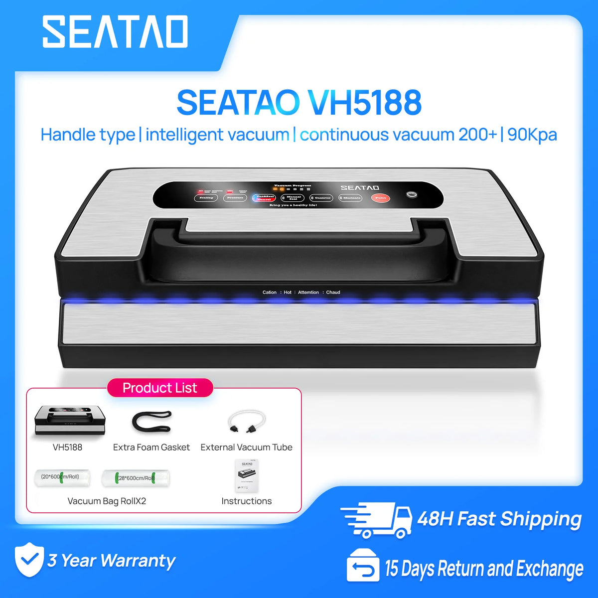 Seatao VH5188 Vacuum Packing Machine Built in Cutter & Storage Multifunction Automatic Vacuum Sealer Machine Commercial