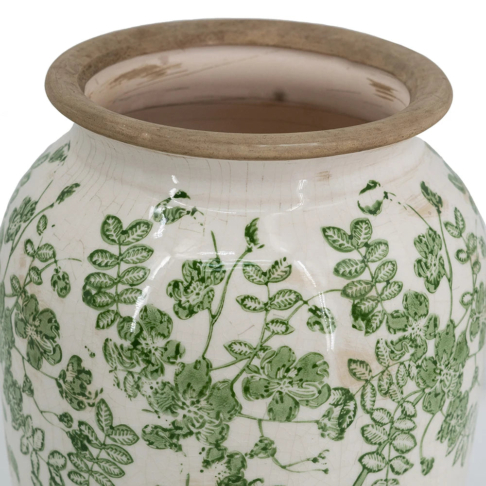 6.5x6.5x11.6" White Ceramic Flower Vase with Green Floral Pattern Nordic Decor Table Decorations Bottle Homestay MHHP