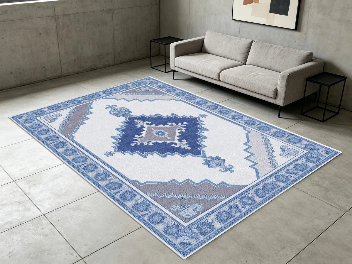 2D Beige Floral Pattern Rug, Light French Style, Soft & Comfortable, for Living Room & Bedroom