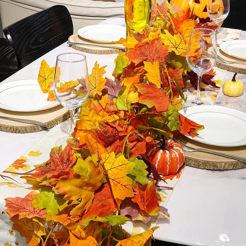 1/2Pcs Fall Artificial Maple Leaves Vine Hanging Rattan Wreath for Thanksgiving Halloween Day Decoration Home Room Decor Garland