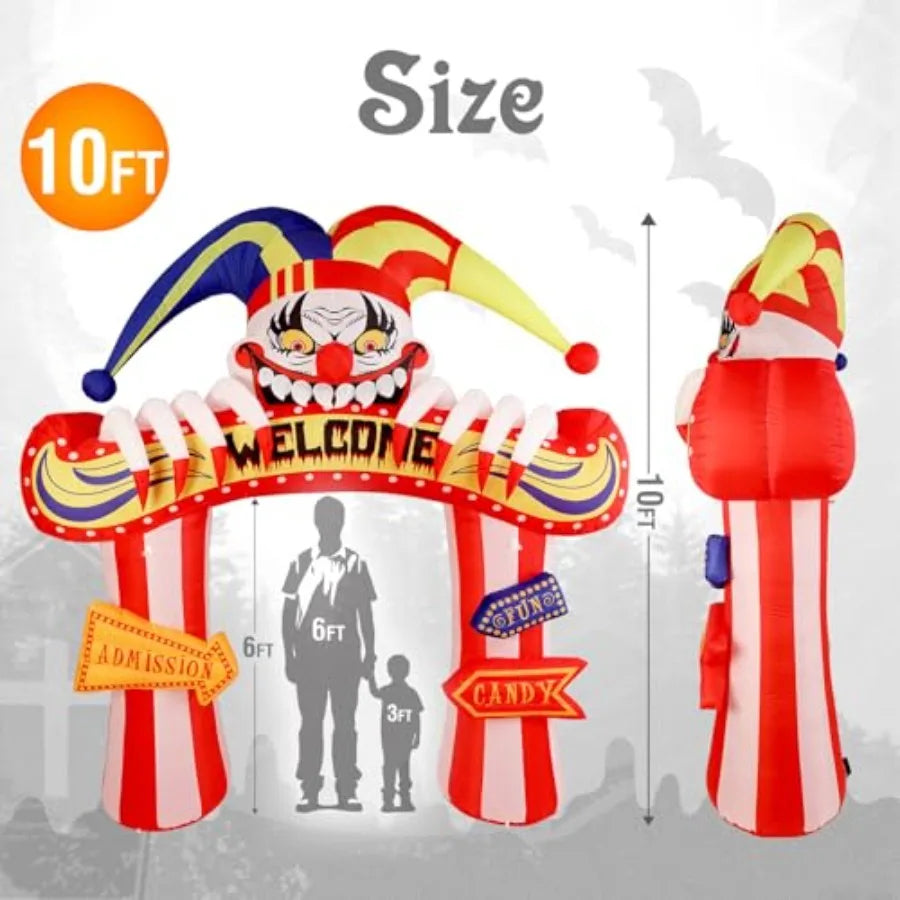 10 Ft Halloween Inflatable Clowns Arched Door Outdoor Decorations, Day of The Dead Blow Up Yard Decor with Built-in LED Light P