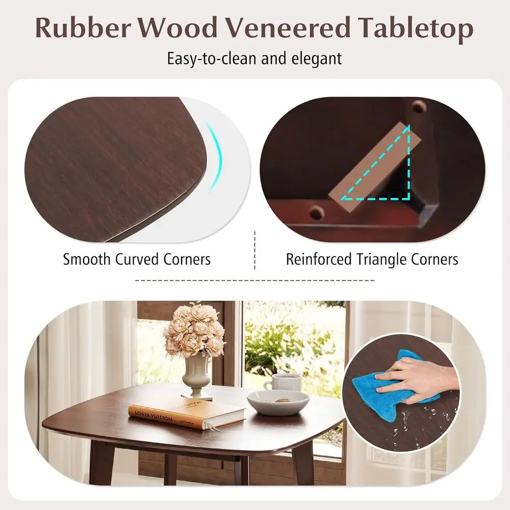 3-Piece Dining Table Set or 2, Wooden Square Kitchen Table and 2 Chairs with Padded Seat, Ladder Back, Space-Saving Dinette Set