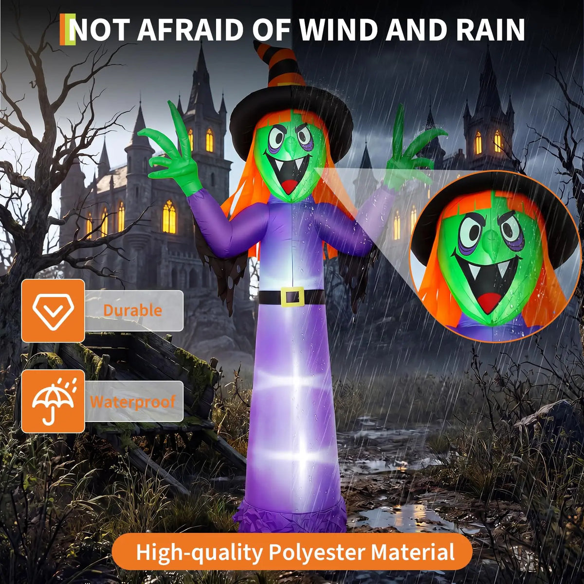 12ft Halloween Witch Inflatable Outdoor Yard Decoration With 4 Led Lights, Blower, Stakes & Ropes For Lawn Porch Haunted House Party