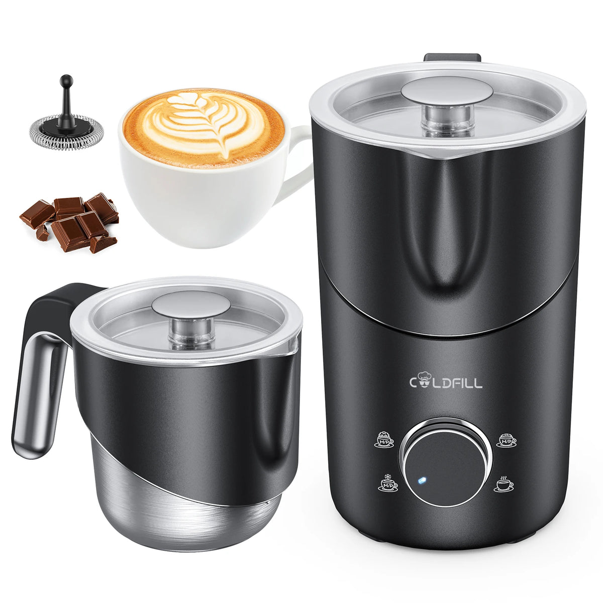 Electric Split Type Milk Frother Automatic Rotary Foamer 6 in 1 Hot and Cold Milk Foam Maker For Coffee Cappuccino Latte