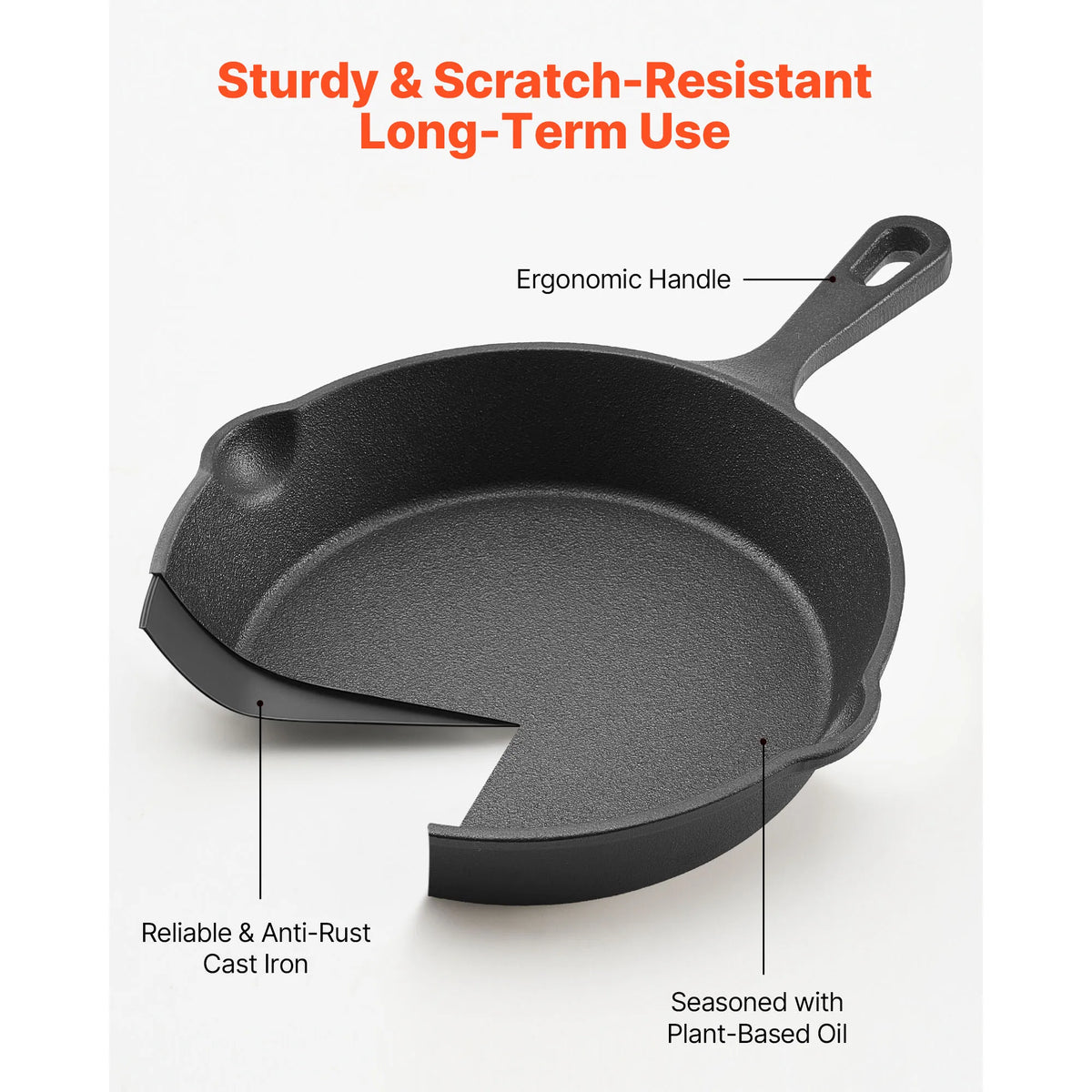 SucceBuy Cast Iron Skillet 4-Piece Frying Pan Set Skillets w/ Heat-Resistant Silicone Handle Kitchen Cookware for Gas Electrical