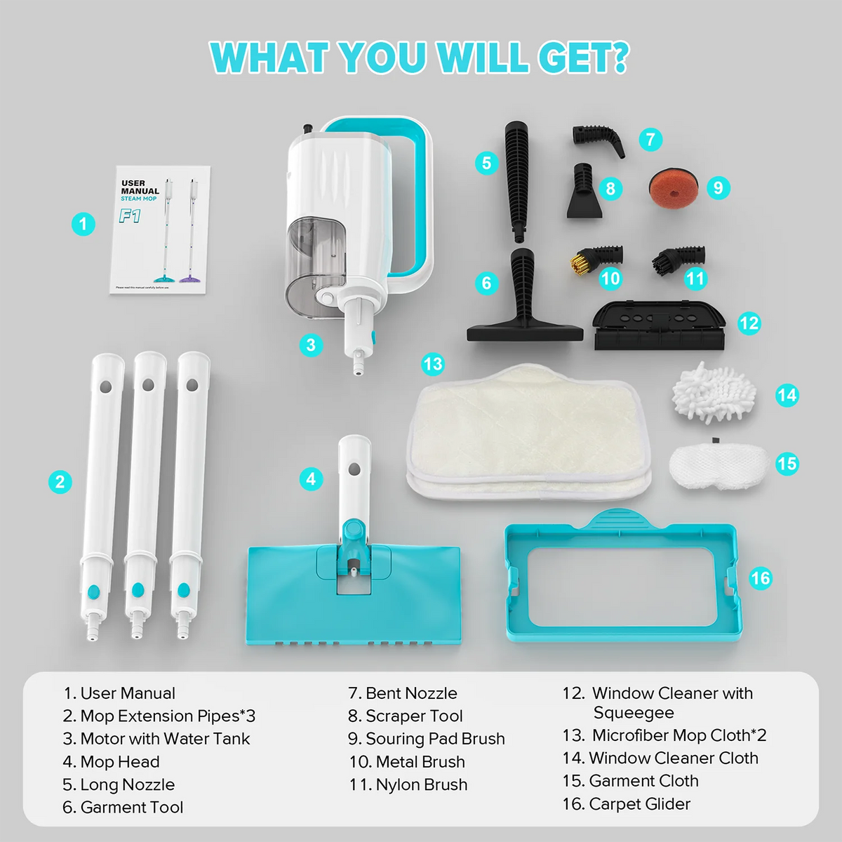 YISORA F1 Steam Mop, 1200W 23FT Power Cable Detachable Steam Cleaner Mop for Home Cleaning