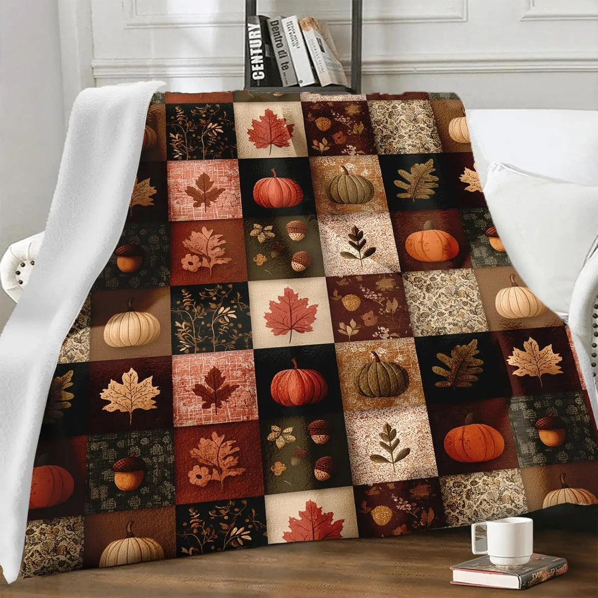 Fall Blanket 50"x60" Autumn Plaid Pumpkin Maple Leaves Acorns Throw Blankets Seasons Soft Warm Cozy Lightweight Rustic Harvest Thanksgiving Flannel Throw Blanket for Couch,Bed,Living Room,Dorm,Travel
