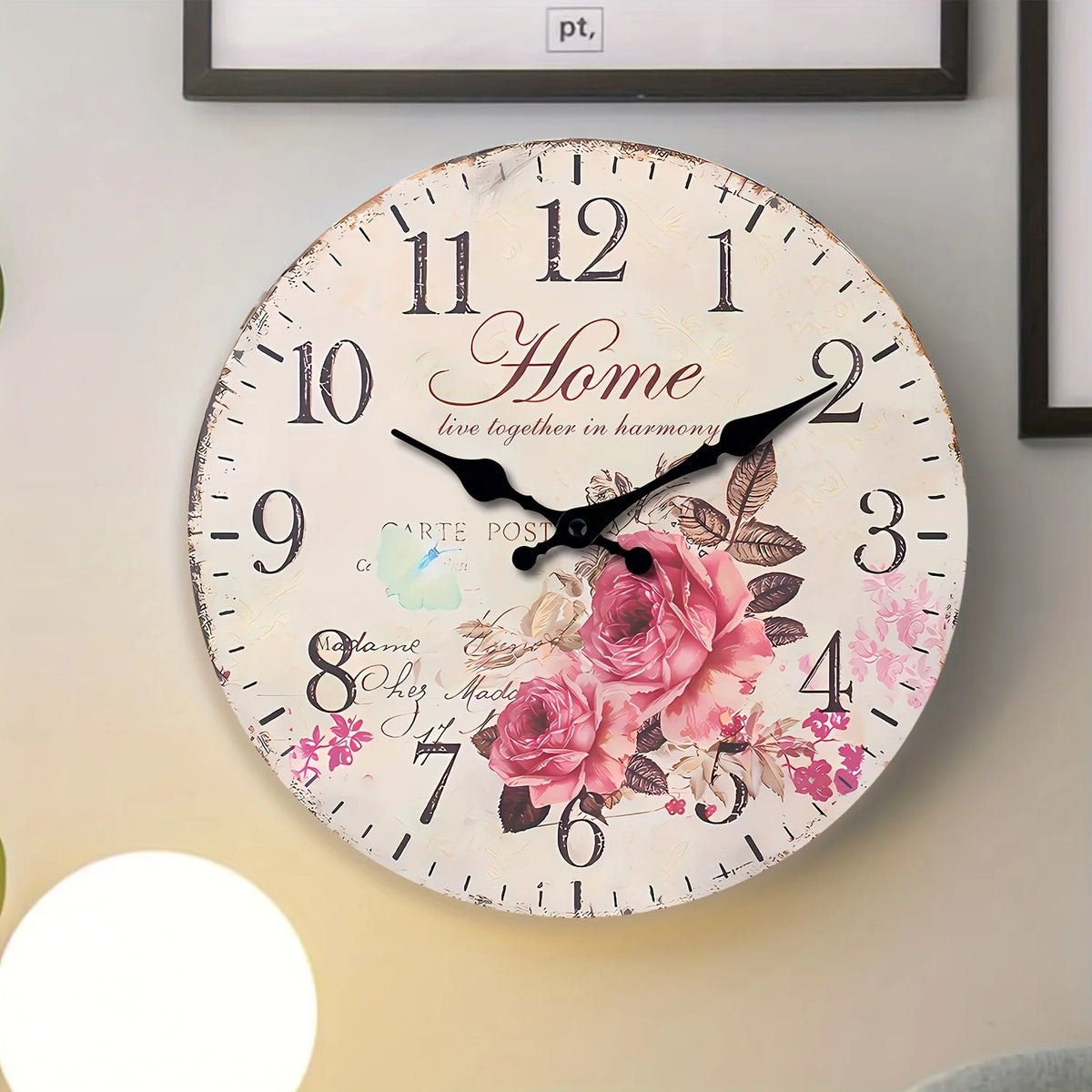 1pc 25.4-35.56 cm Wooden Large Rose Floral Wall Clock - Battery Powered, Silent And Soundproof, Suitable for Living Room, Bedroom, Home, Kitchen, Aesthetic Room Decor Clock, Ideal Holiday Gift (Battery Not Included)