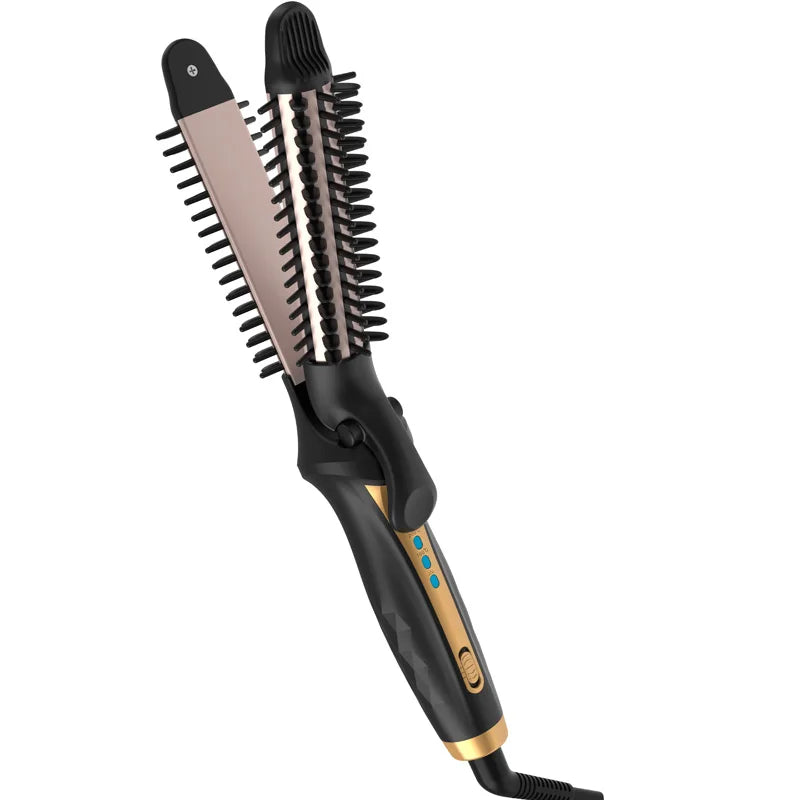 New type of multi-functional LED PTC hair styling tool - electric hair curler and straightening comb - suitable for both home use and travel.