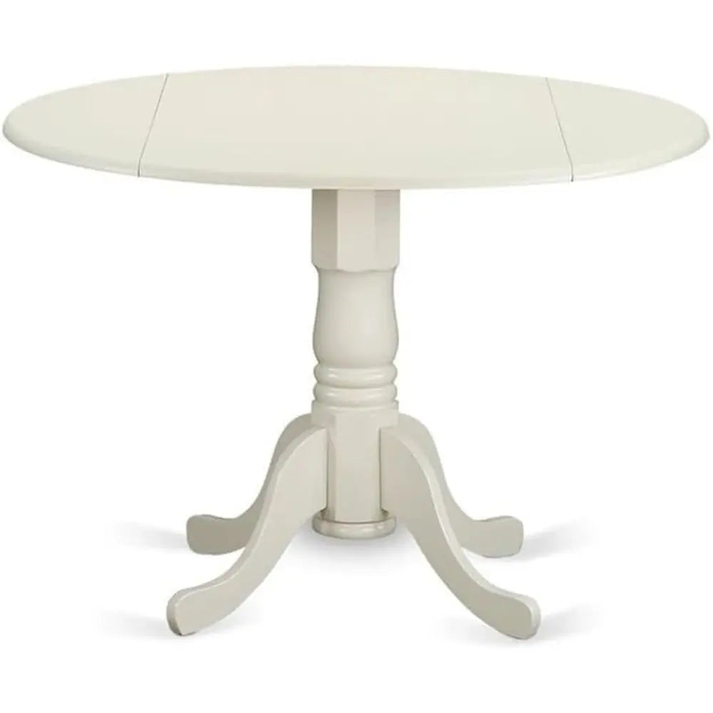 5-Piece Solid Wood Kitchen Table Set with 4 Chairs, Round Dining Table, 42x42 Inch, Linen White