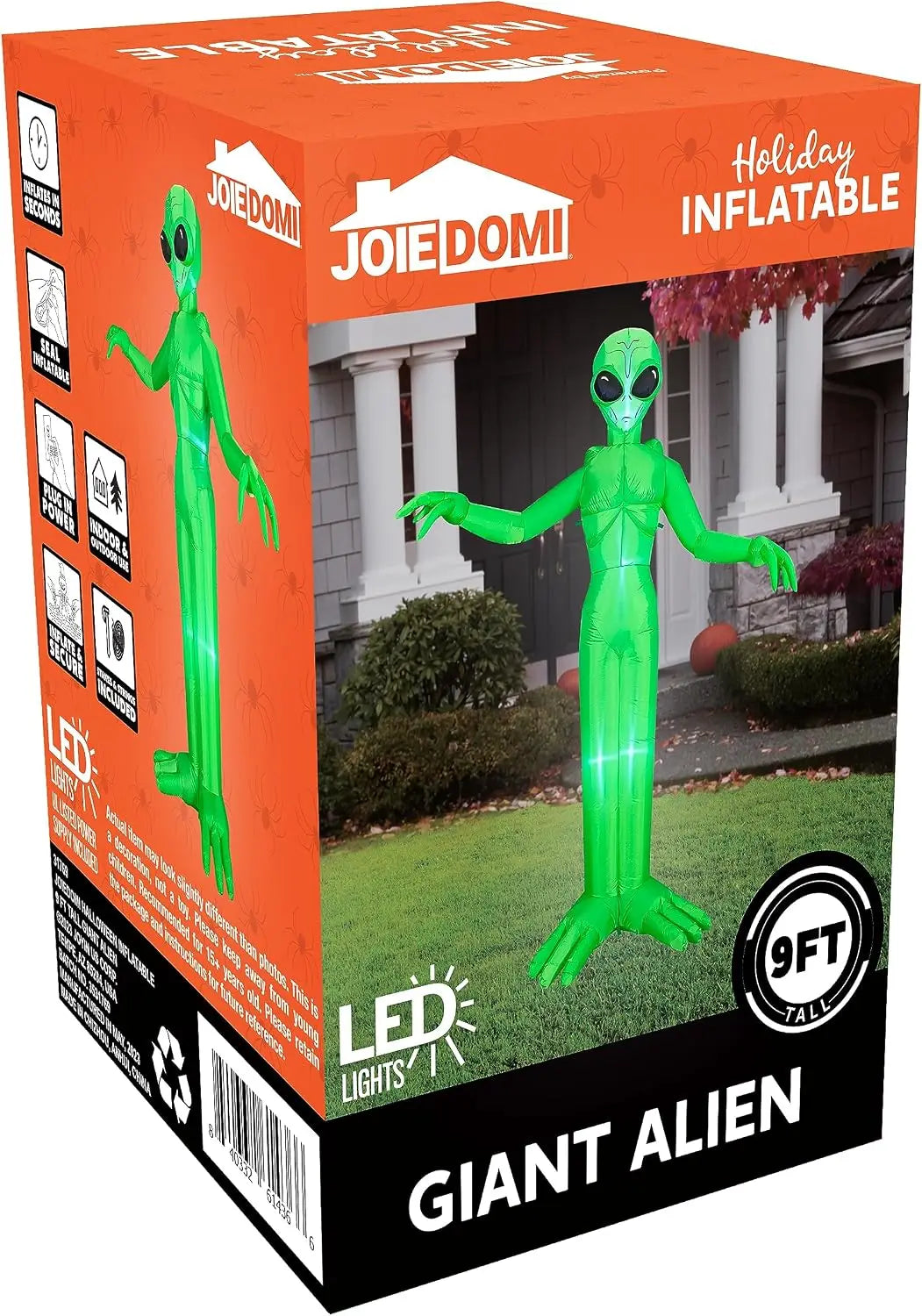 9 FT Tall Alien Halloween Inflatable Decoration Outside Blow Up Alien Inflatable Outdoor Decor with Build-in LEDs for Halloween Yard Lawn Garden Decorations