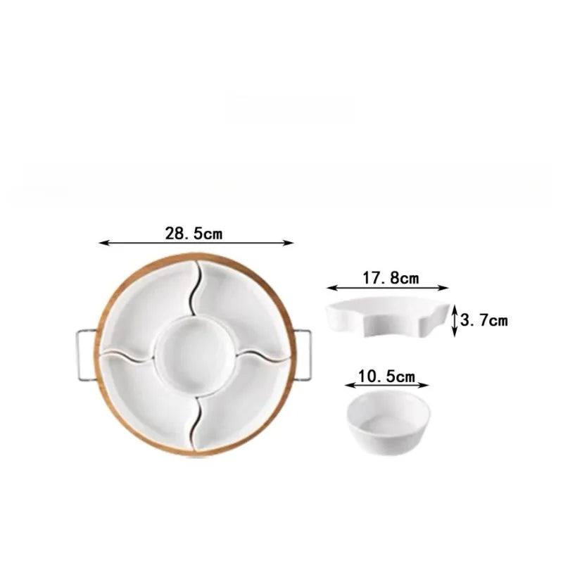 1Pc Creative Multi‑Compartment Ceramic Fruit Plate Snack Tray for Living Room Dried Fruit Nuts New Year Use