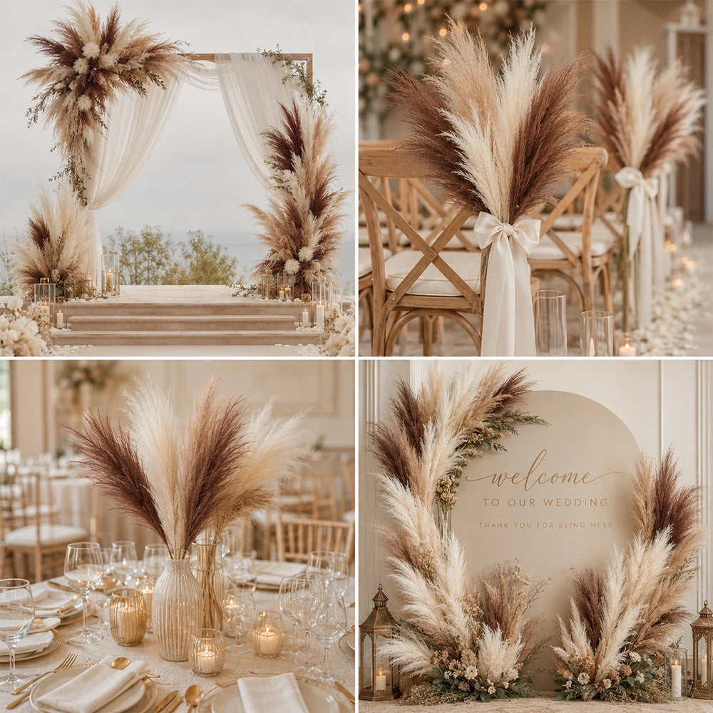 19 Inch 18pcs Artificial Pampas Grass Decor,Coffee Beige Brown Faux Pampas Fluffy for Boho Decor Home Bedroom Living  Room Wedding Decoration, Vase Filler Autumn Flower Arrangement