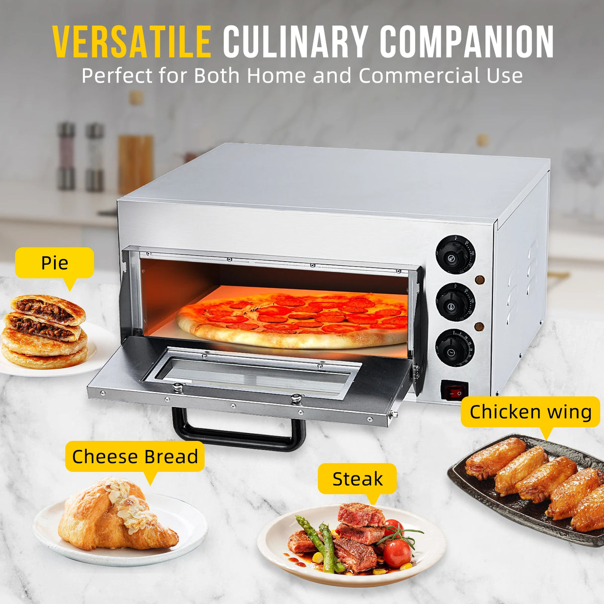 16 Inch Countertop Pizza Oven, 1600W Stainless Steel Electric Pizza Oven with Pizza Stone, Timer & Adjustable Temp for Home Commercial Use