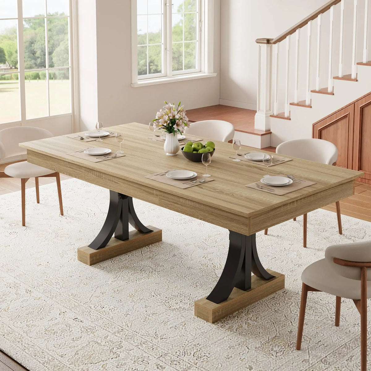 HiMISS Industrial Dining Table With Drawers And Pedestal Base