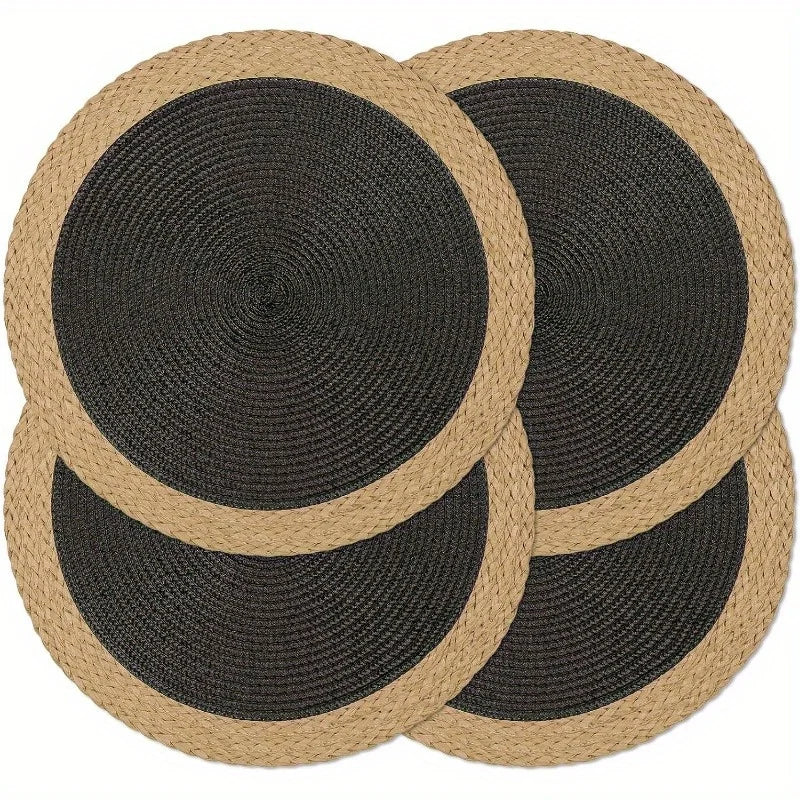 4-Piece Night Flower Round Wooden Placemats, 5.91 Inches, Washable & Heat Resistant, Suitable for Dining Tables, Non-Slip Indoor and Outdoor Placemats, Ideal for Thanksgiving, Christmas and Easter