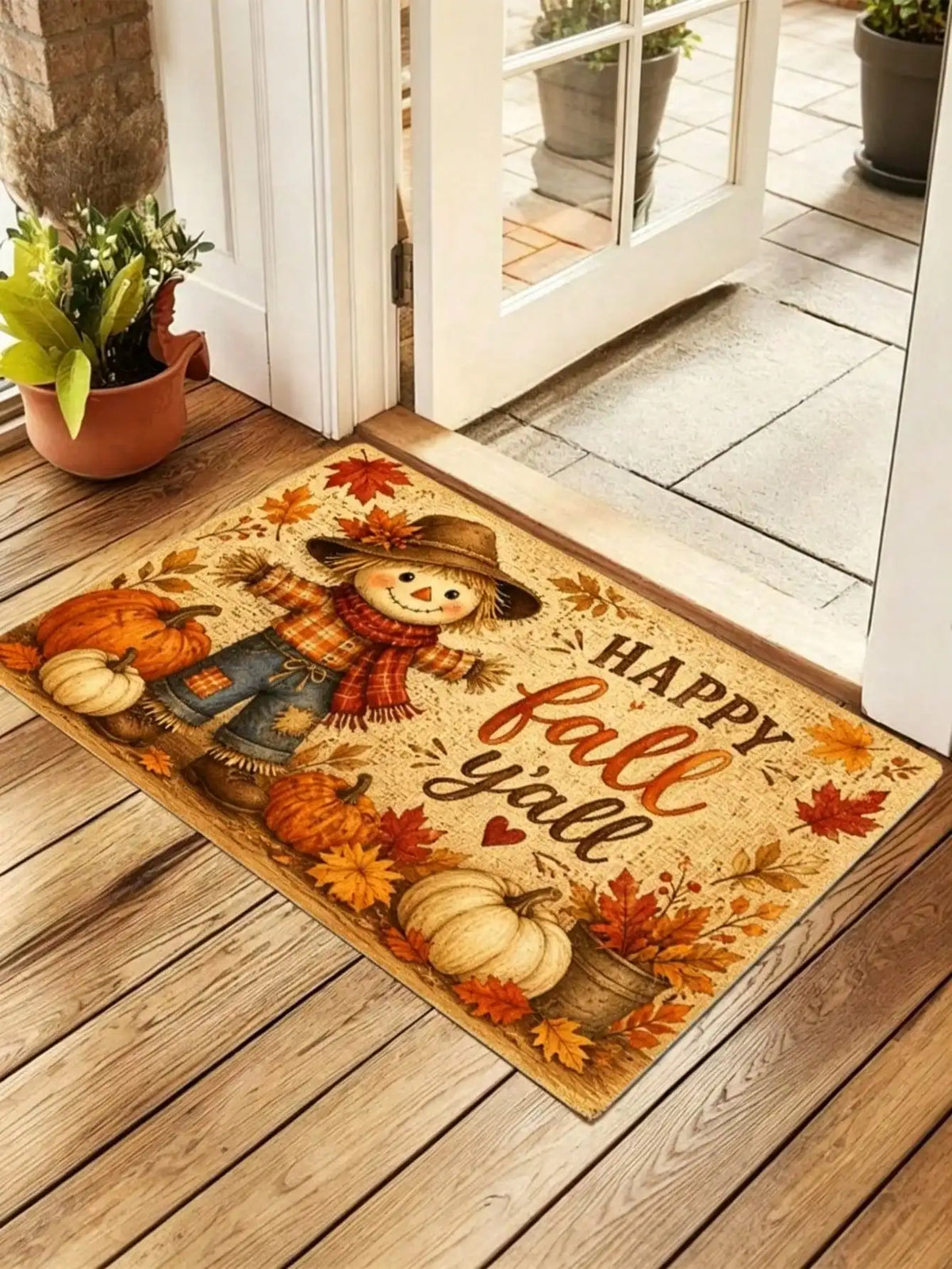 1pc Scarecrow Pumpkin Pattern Printed Rugs/Door Mat, Anti-Slip, Soft And Washable, Suitable For Porch Entrance, Living Room, Bedroom, Kitchen Decor, Happy Fall