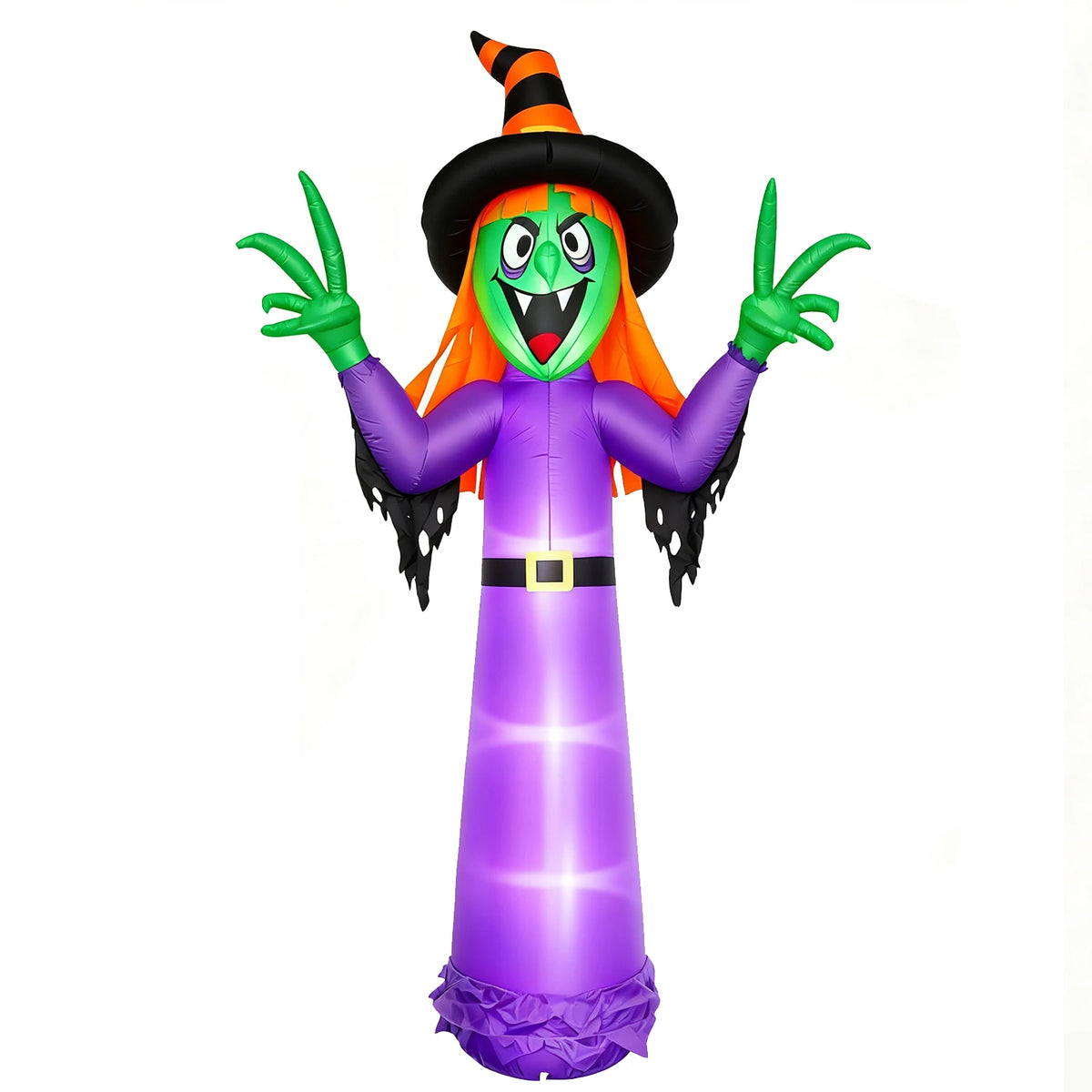 12ft Halloween Witch Inflatable Outdoor Yard Decoration With 4 Led Lights, Blower, Stakes & Ropes For Lawn Porch Haunted House Party