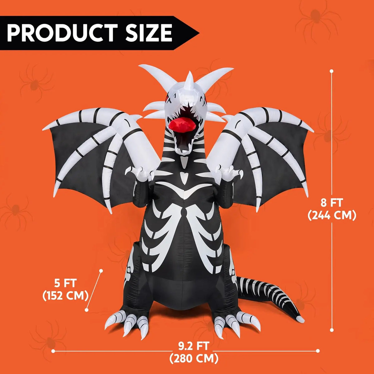 Halloween Inflatable Skeleton Dragon, 8 FT Tall Outdoor Blow-Up Yard Decoration with Red LED Eyes, Scary Halloween Decorations for Lawn and Garden, Inflatable Dragon Yard Display