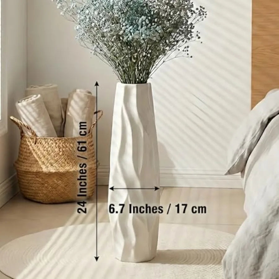 Large Floor Ceramic Vase 24 Inches Tall White Modern Simple Origami Design for Office Home Farmhouse Living Room Decor Fall Flo