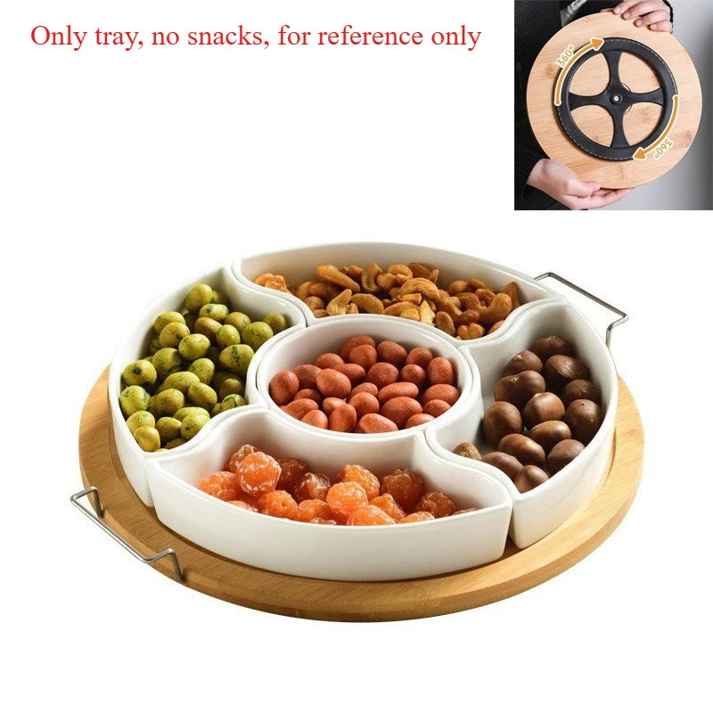 1Pc Creative Multi‑Compartment Ceramic Fruit Plate Snack Tray for Living Room Dried Fruit Nuts New Year Use