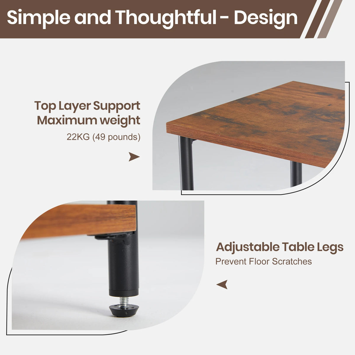 JHK Modern Steel End Table With Adjustable Feet For Bedroom