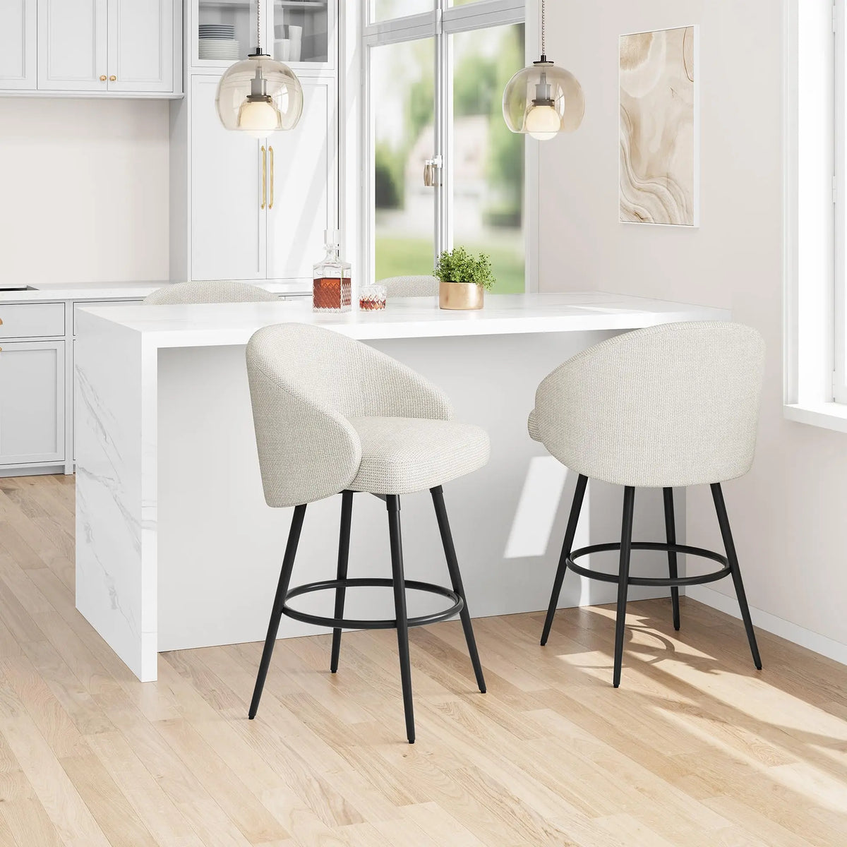 HiMISS Counter Height Swivel Bar Stools With Back And Footrest