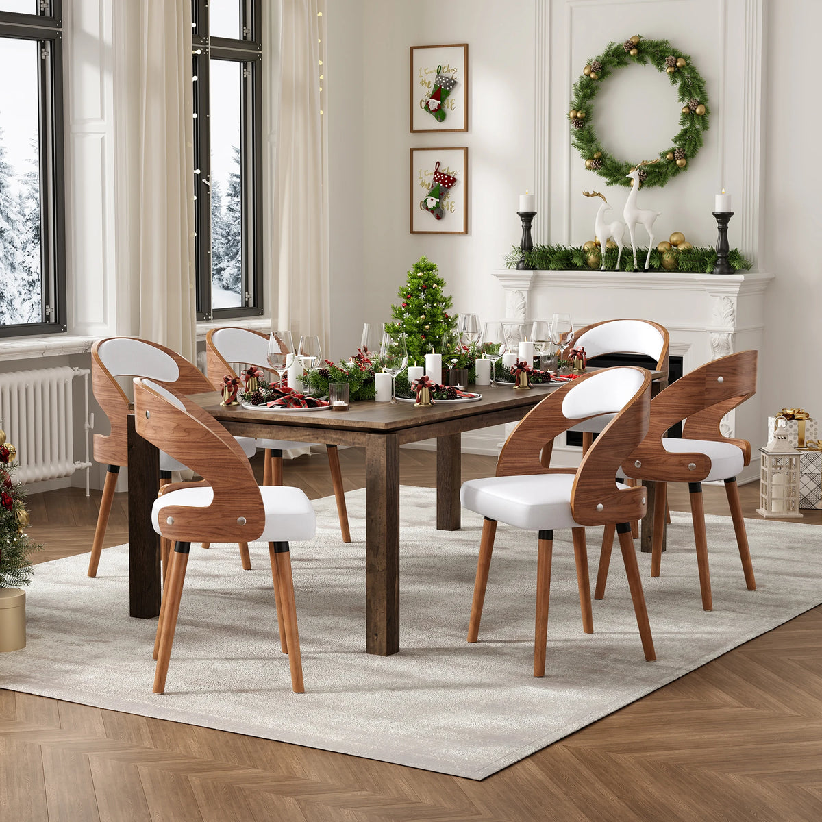 FARINI Modern Upholstered Wood Dining Chairs With Curved Backrest