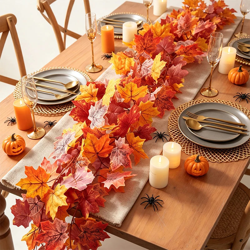 1/2Pcs Fall Artificial Maple Leaves Vine Hanging Rattan Wreath for Thanksgiving Halloween Day Decoration Home Room Decor Garland
