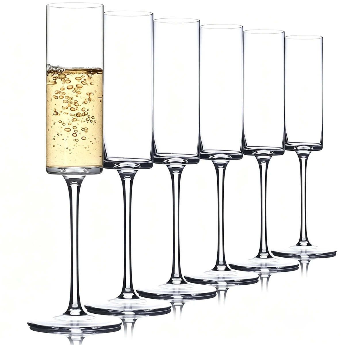 Crystal Champagne Flutes Set of 6 - 6.5 oz Hand Blown Champagne Glasses With Long Stem - Elegant Sparkling Wine Stemware for Party Wine Tasting Wedding New Years Eve Party Supplies- Unique Gift for Birthday,Anniversary