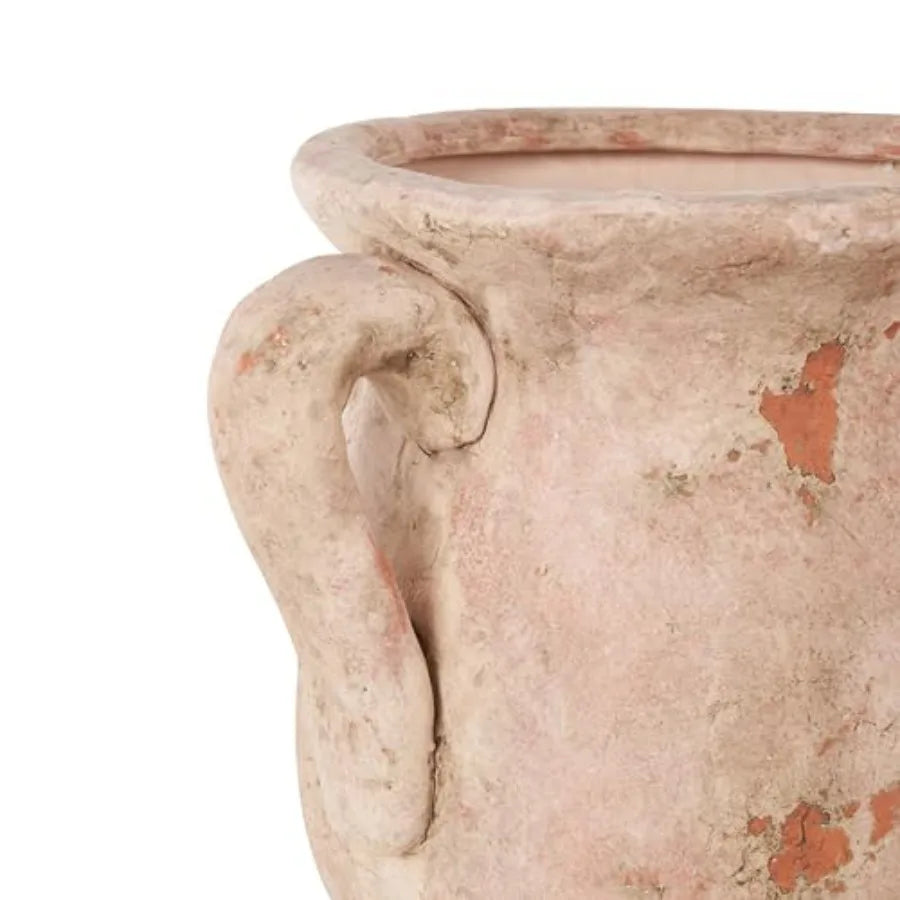 Home decoration ceramic vase antique-style distressed pink finish with handles 14 x 10 x 17 durable and elegant centerpiece for