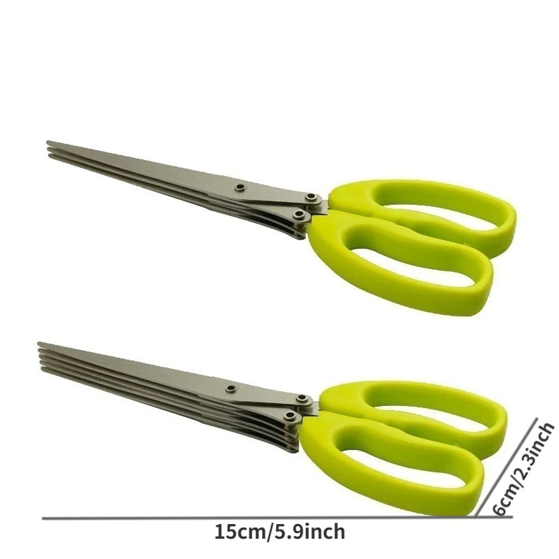 Multifunctional Muti Layers Stainless Steel Knives Multi-Layers KItchen Scissors Scallion Cutter Herb Laver Spices Cook Tool Cut