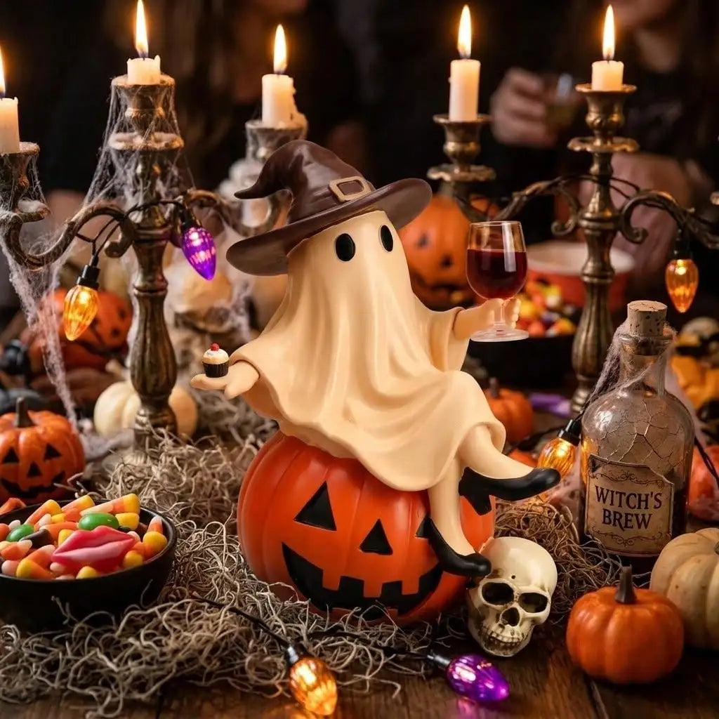 Handheld Wine Glass Funny Ghost Resin Statue, Spooky Yet Humorous Halloween Decor, Dark Academia Style Room Ornament - Humorous Desktop Mood Regulator, Gift For Wine Lovers