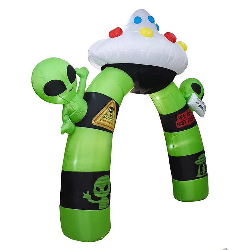 10.5FT Halloween Inflatable Alien Arch Decoration Blow Up Alien Archway with Built-in LED Lights Outdoor Giant Airblown Spaceship Arch for Yard Garden Lawn Porch Party Supplies USA Stock Warehouse