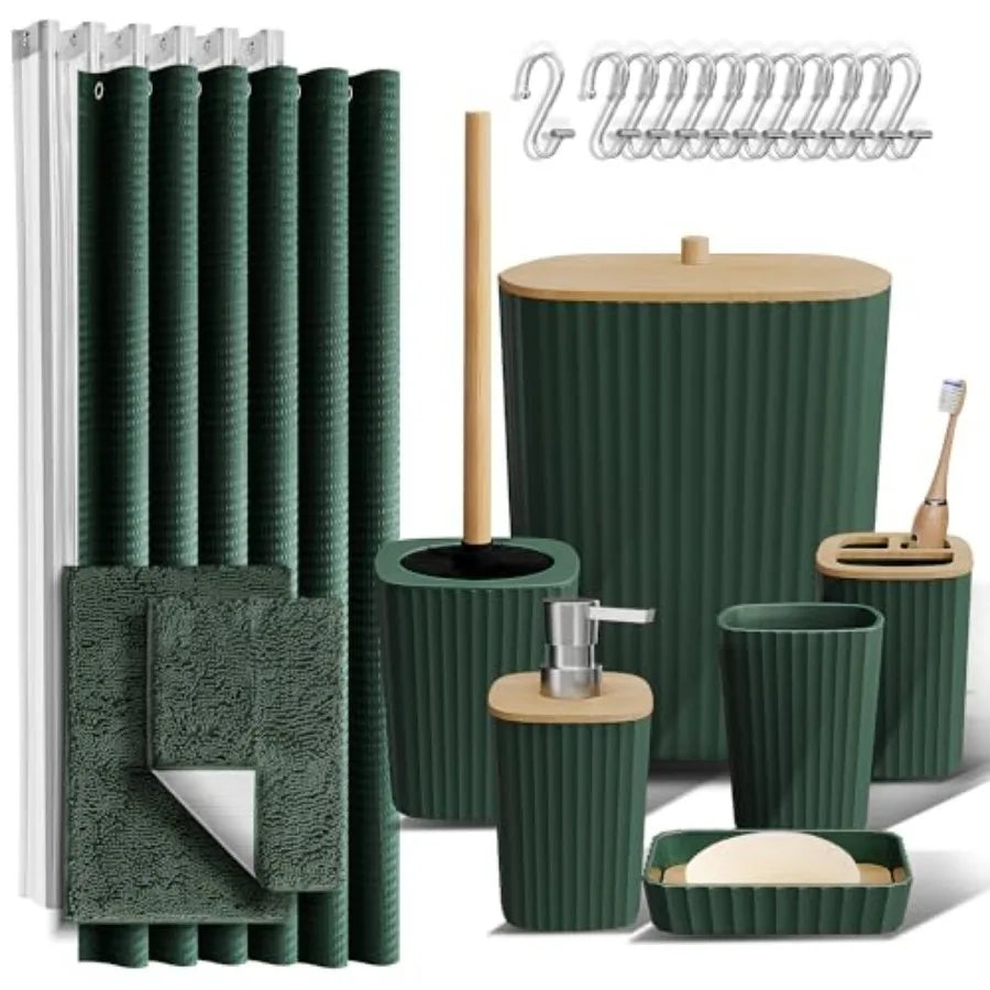 Bathroom Accessories Set - Bathroom Set, Bathroom Sets with Shower Curtain and Rugs, Shower Curtain Set with Bathroom Trash Can