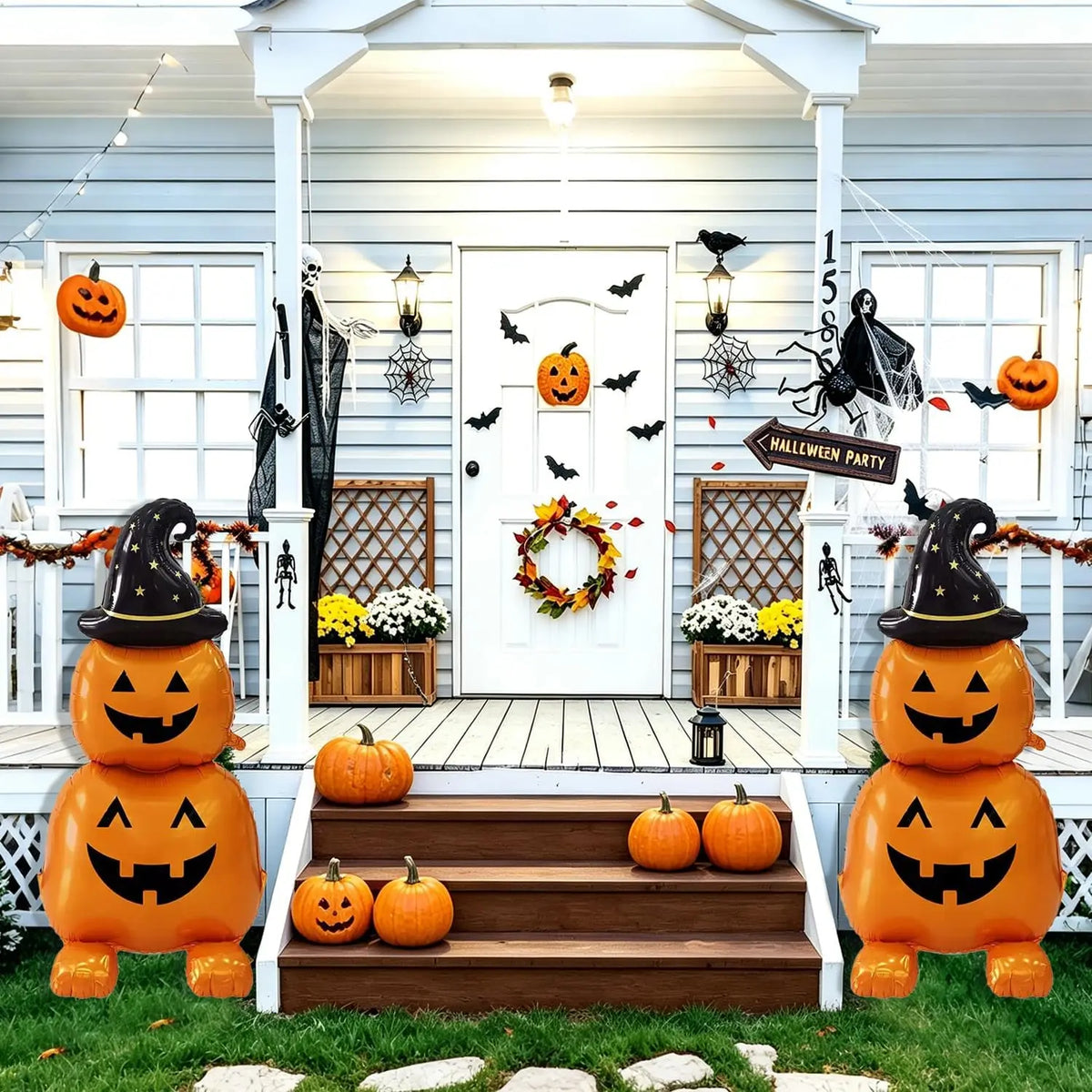 2Pcs Halloween Foil Balloons Standing Witch Stacked Pumpkin Balloons