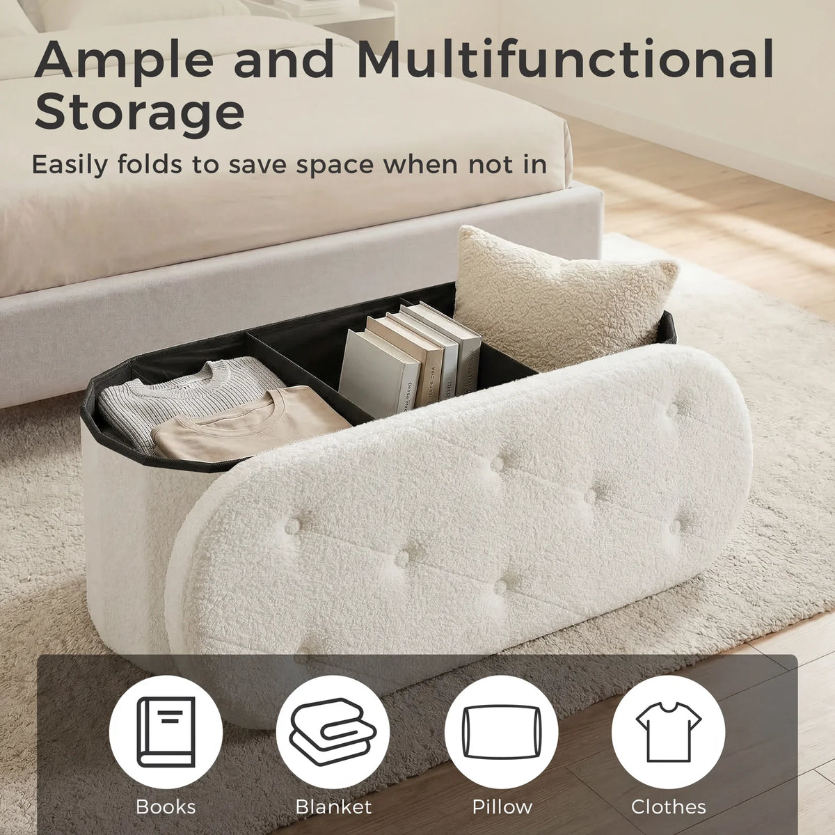 MCQ Faux Fur Ottoman Footrest Stool With Hidden Storage