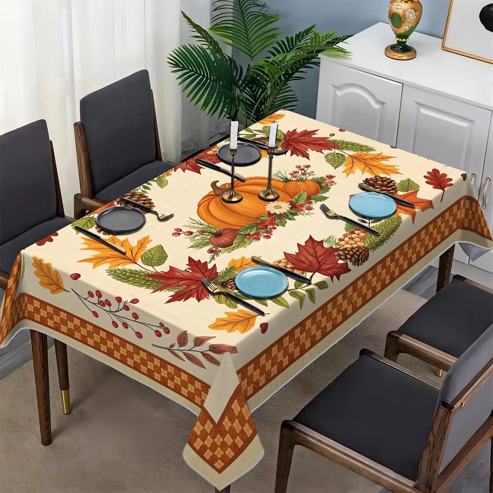 1pc Autumn Pumpkin Wreath Pattern Printed Square and Rectangular Tablecloth, Coffee Tablecloth, Suitable for Restaurants, Homes, Holiday Parties, Camping, European and American Home & Kitchen Decor