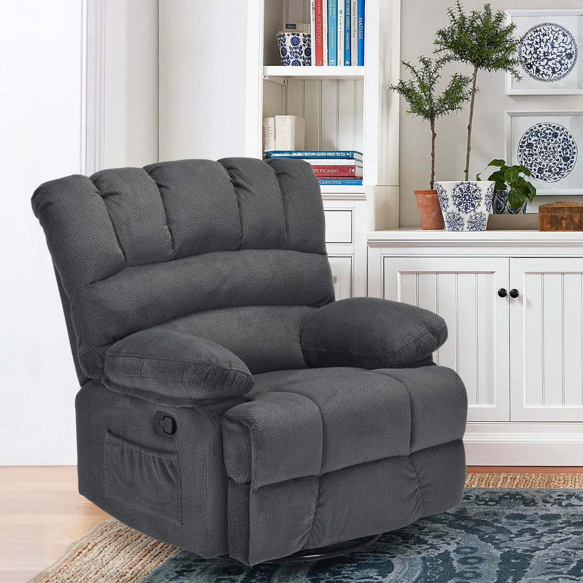 FARINI Swivel Rocker Recliner Chair Upholstered High Back Living Room