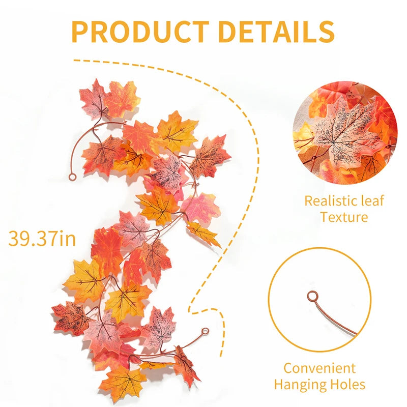1/2Pcs Fall Artificial Maple Leaves Vine Hanging Rattan Wreath for Thanksgiving Halloween Day Decoration Home Room Decor Garland