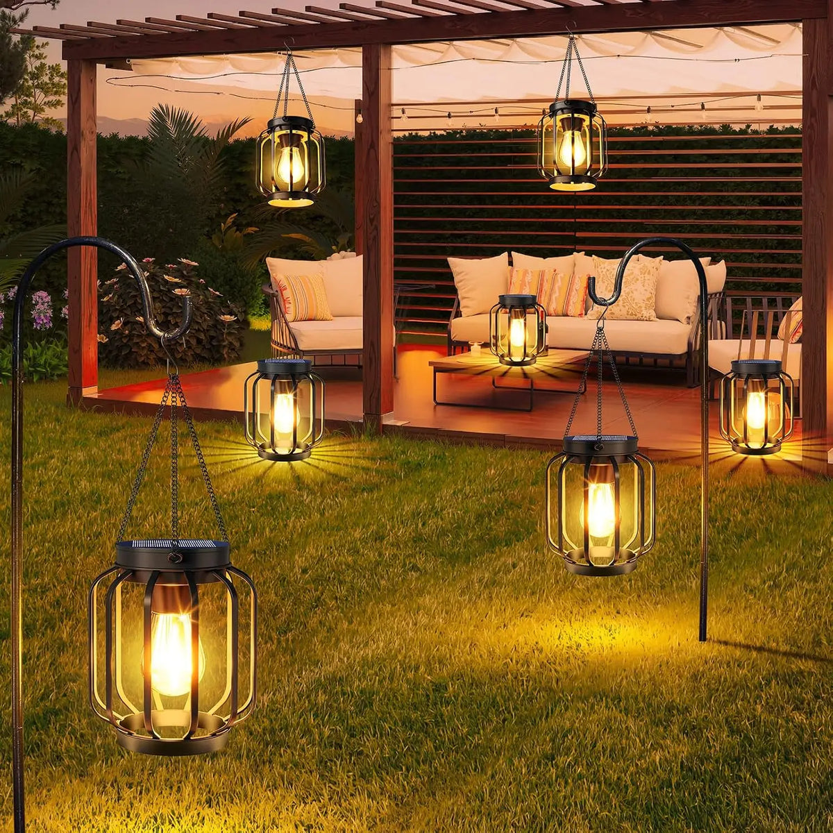Solar Lanterns Outdoor Waterproof  Solar Lantern, 4 Pack   Solar Lanterns Outdoor with Auto On/Off & Hook, Brighter  Solar Lights Outdoor Lanterns for Garden Patio Yard