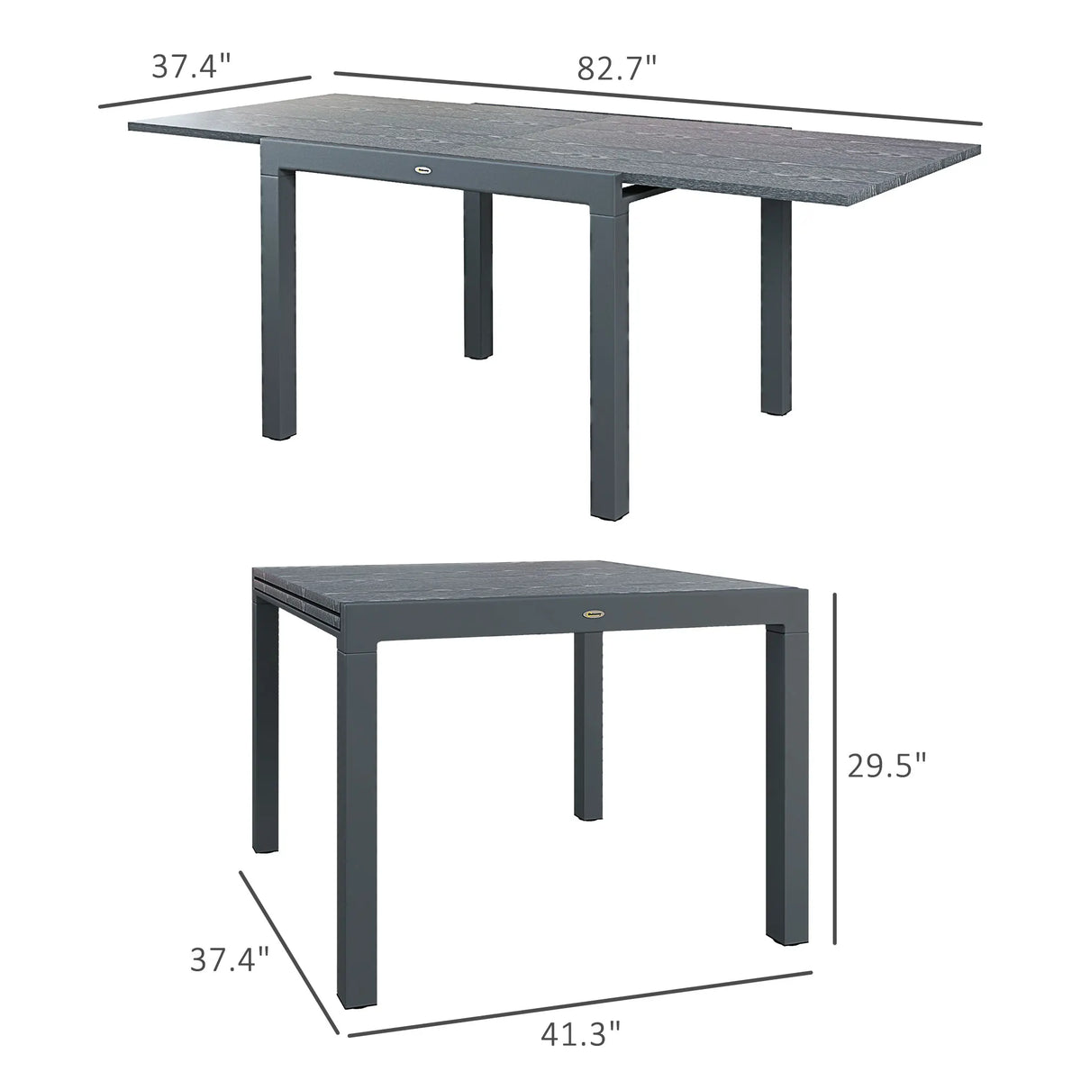 Extendable Patio Table for 6-8 People, Aluminum Frame Rectangular Outdoor Dining Table, for Backyard, Dark Gray