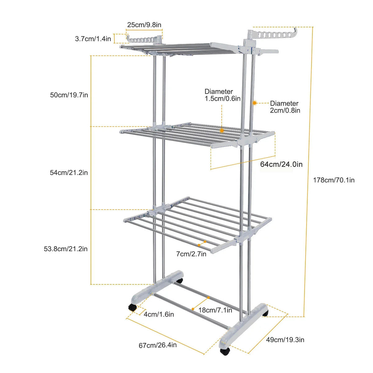4-Tier Clothes Drying Rack Foldable Wings Dryer Clothes Space Saving Hanger Adjustable Large Garment Laundry Racks 2 Wing Hooks