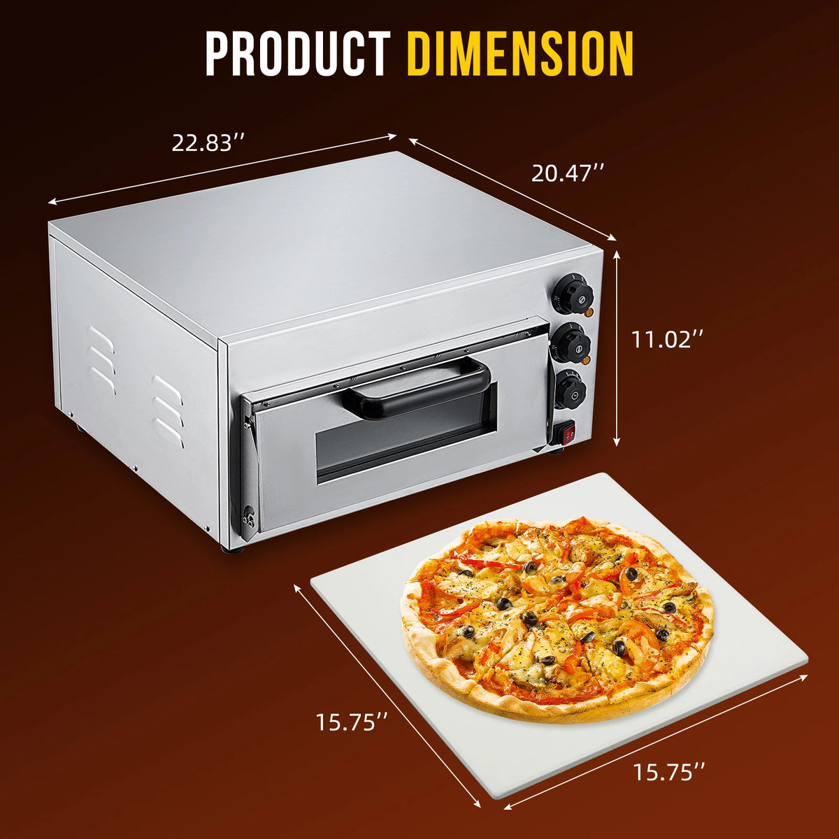 16 Inch Countertop Pizza Oven, 1600W Stainless Steel Electric Pizza Oven with Pizza Stone, Timer & Adjustable Temp for Home Commercial Use