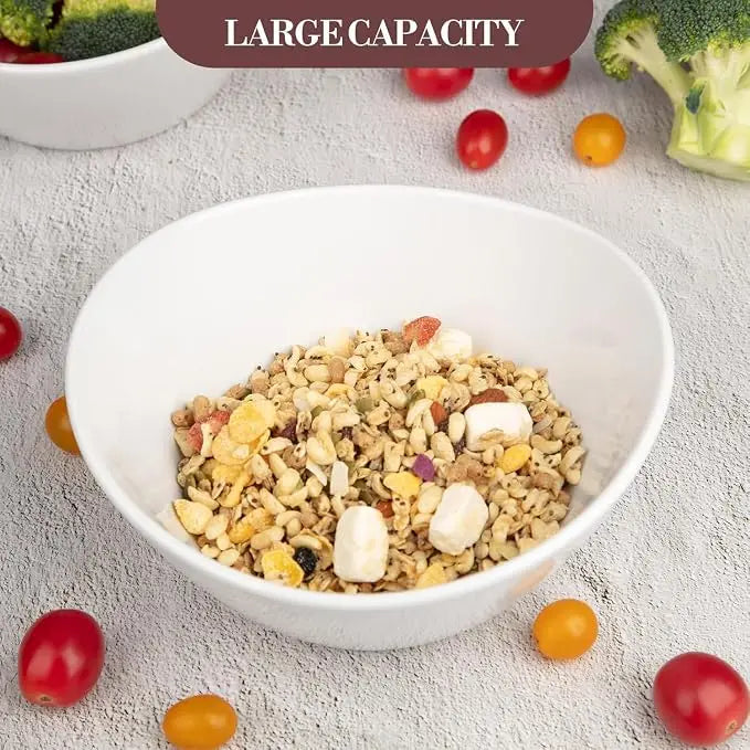 8" Ceramic Deep Soup Bowls & Salad Bowls - 42 OZ Large Bowls Set of 4 for Kitchen - White Ceramic Serving Bowls for Salads, Cereal, Soup, Dishwasher & Microwave Safe