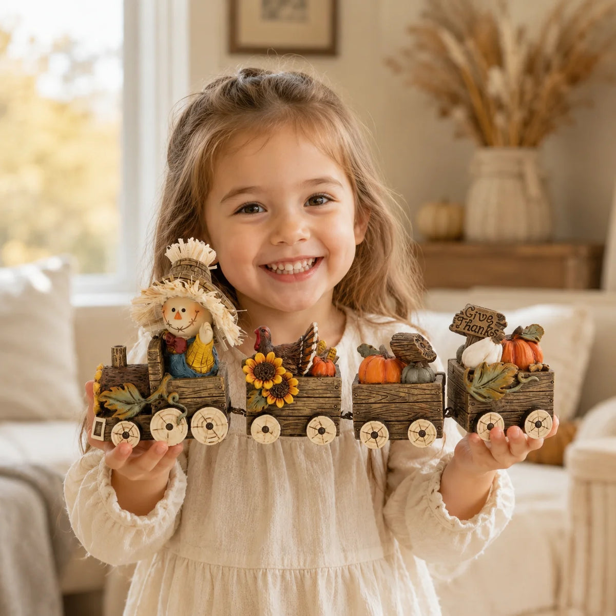Hodao Scarecrow Resin Fall Harvest Train Figurine, Locomotive with Turkey Pumpkin Sunflower Wagons, Thanksgiving Tabletop Decoration, Rustic Autumn Farmhouse Shelf Sitter Ornament for Mantel, Home, Patio and Seasonal Holiday