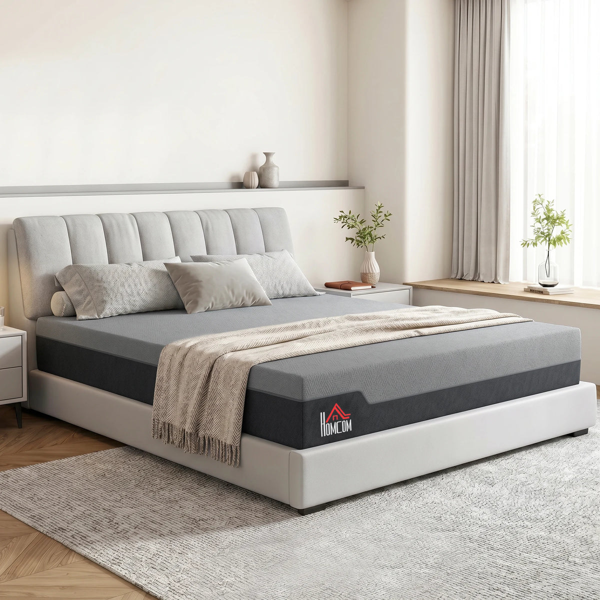 HOMCOM King Mattress, 14 Inch Gel Cooling Memory Foam Mattress for Cool Night Sleep, Graphene Bed in a Box for Pressure Relief, with Washable Cover], CertiPUR-US Certified, Medium Firm