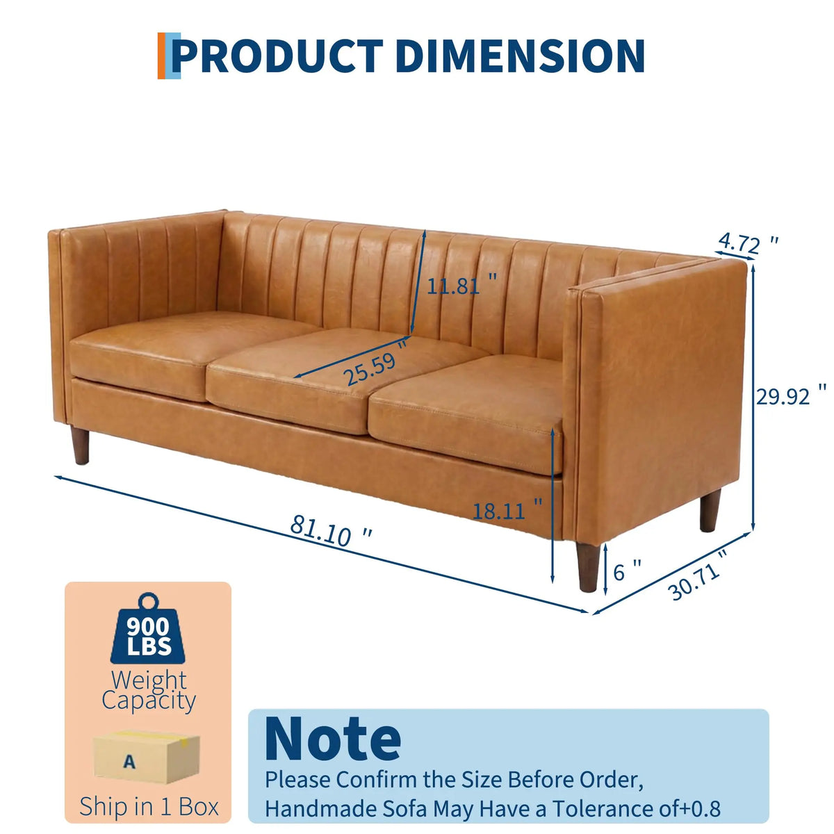 Himsiss Mid Century Modern Faux Leather Sofa For Living Room